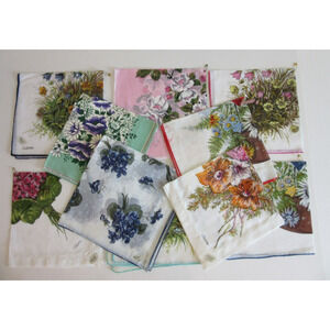 Lot of 10 Colette Hand painted Floral Pattern Handkerchiefs Vintage New Hankies